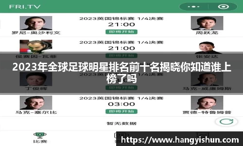 2023年全球足球明星排名前十名揭晓你知道谁上榜了吗